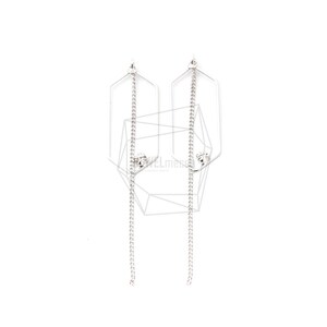 ERG-1234-R/2PCS/Pentagon Earring Charm/15mm X 74mm/Rhodium   Plated Over Brass/Jewelry Making