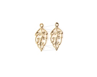 PDT-1024-MG/4Pcs-mini leaves Pendant /7mm x 15mm /Matte Gold  Plated over brass/Jewelry Making