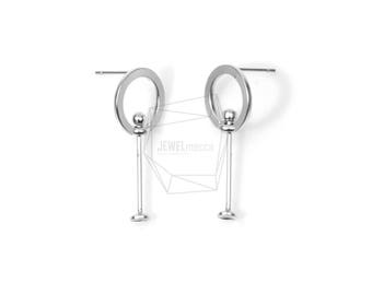 ERG-550-MR / 2PCS / Hoop con poste de pendiente de barra / 14 mm x 30 mm / rodio mate chapado sobre latón / fabricación de joyas