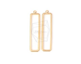 PDT-1211-MG/2PCS/Flat Rectangle Frame Pendant/10mm x40mm/Matte Gold Plated over Brass/Jewelry Making