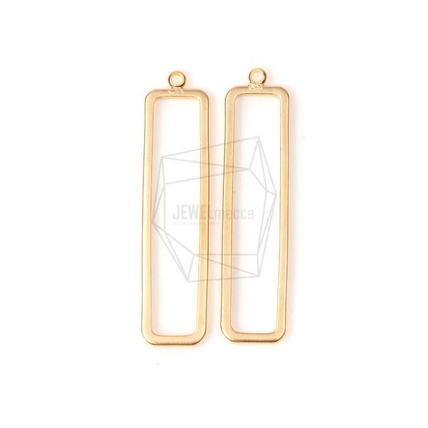 PDT-1211-MG/2PCS/Flat Rectangle Frame Pendant/10mm x40mm/Matte Gold Plated over Brass/Jewelry Making