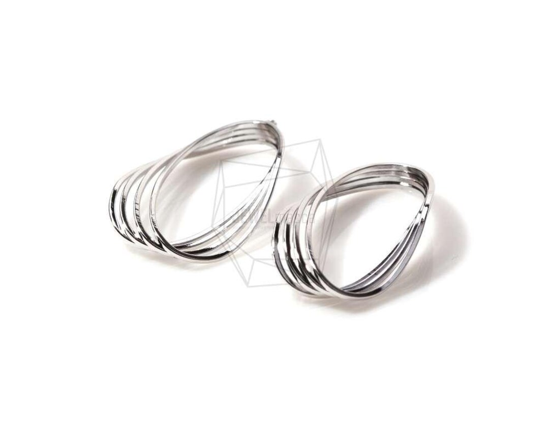 Pdt-1057-r/2pcs/four Stack Oval Pendant/15mm X 38mm/rhodium Plated Over ...