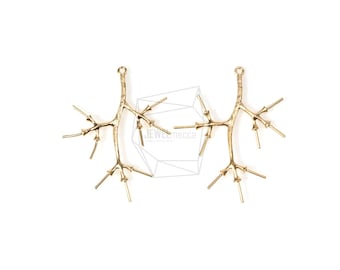 PDT-827-MG/2PCS/Bare Branch Pendant/30mm x 35mm/Matte Gold Plated Over Brass/Jewelry Making