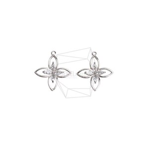 PDT-2850-R/2 piezas: colgante de hoja, 16,5 mm x 18,2 mm, chapado en rodio sobre latón, engastado con circonita cúbica, fabricación de joyas
