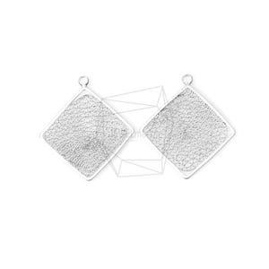 PDT-748-MR/2PCS/Diamond Pattern Pendant/25mm x 25mm/Matte Rhodium Plated over Brass/Jewelry Making