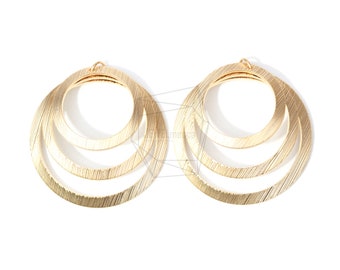 PDT-1421-MG/2PCS/Triple Circles Brushed Texture Pendant/40mm X 40mm/Matte Gold Plated Over Brass/Jewelry Making
