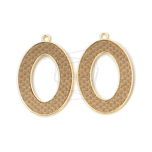 PDT-2002-G / 2Pcs-Oval Frame Leatherette Pendant / 25mm x 37mm / Gold Plated over Brass, Leatherette / Jewelry Making