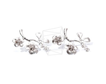 ERG-879-MR/2PCS/Cherry Blossom Earring/20mm X 30mm/Matte Rhodium Plated Over Brass,Silver Post/Jewelry Making