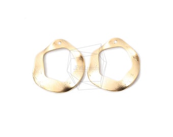 PDT-2164-MG/2PCS/Wavy round Frame brushed Texture Pendant/24mm X 24mm/Matte Gold Plated Over Brass/Jewelry Making