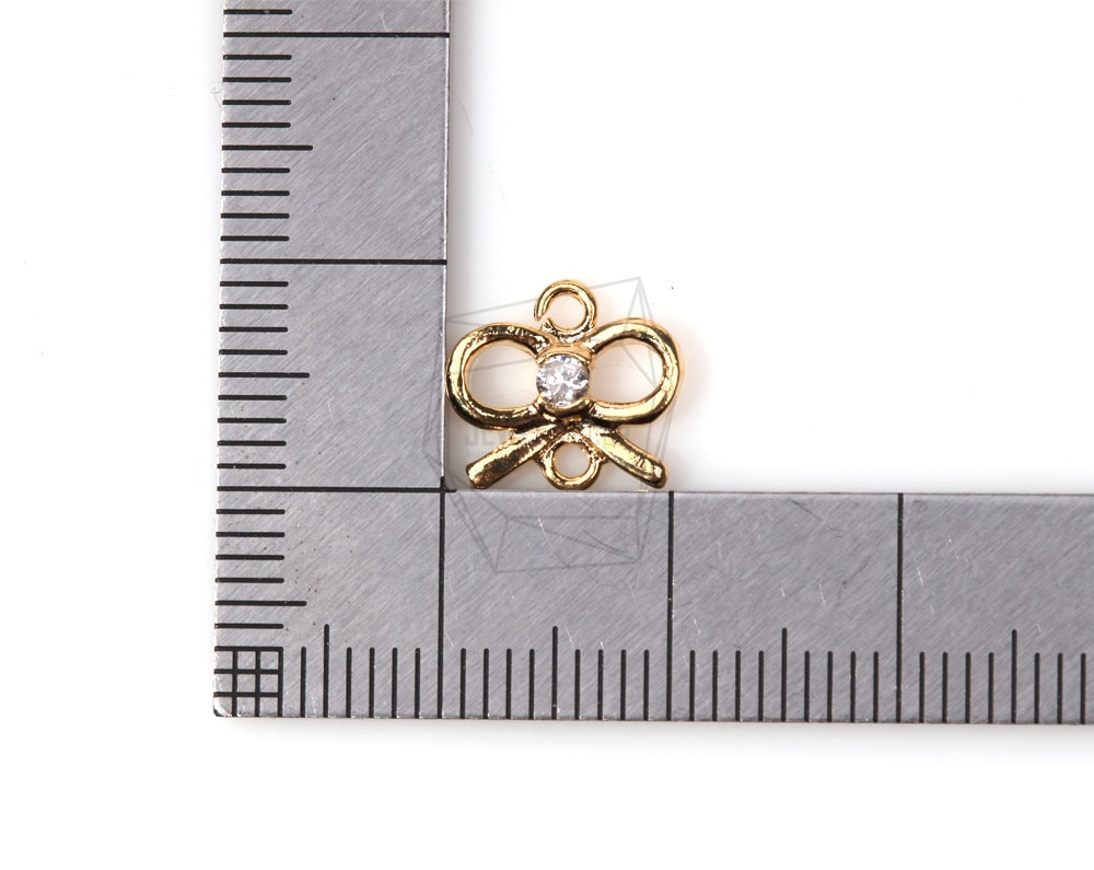 小物 t.m Pdt-895-g/2pcs/mini Ribbon Charm With CZ/ 9mm X 10mm/gold