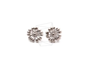 ERG-1119-MR/2PCS/Cosmos Flower Stud Post Earrings/10mm X 9mm/Matte Rhodium Plated Over Brass Silver Post/Jewelry Making