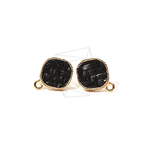 ERG-731-G/2PCS/Round Edge Rhombus Rattan Post Earring(Black)/12mm X 15mm/Gold Plated Over Brass,Titanium Post,rattan/Jewelry Making