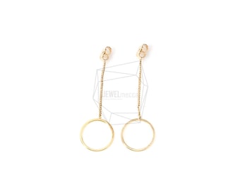 ERG-207-G/4PCS/Circle Linked Chain Earring Post/14mm x 40mm/Gold Plated Over Brass/Jewelry Making