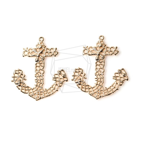 PDT-953-MG/2Pcs-Lace anchor Pendant/ 30mmx35mm /Matte Gold  Plated over brass/Jewelry Making