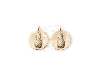 PDT-1155-MG/2PCS/Pineapple Coin Pendant/12mm x 12mm/Matte Gold Plated over Brass/Jewelry Making