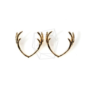 CNT-092-G/4 piezas/Pequeño colgante de asta de ciervo/19 mm x 17 mm/Chapado en oro sobre latón/Fabricación de joyas