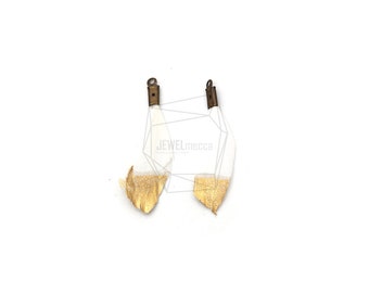 BSC-620-G/5pcs/Gold Dipped White Duck Feather Charm/10mm x 30mm/Jewelry Making