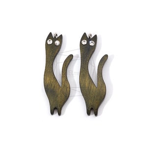 BSC-619-G / 2pcs / Cat Cuentas de madera / 17 mm x 49 mm / Cuentas de gato de madera / Fabricación de joyas