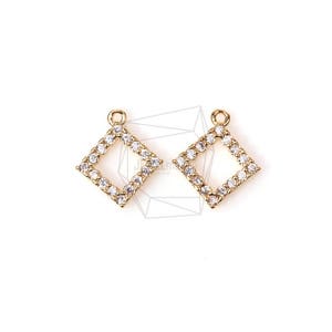 PDT-1224-G/2Pcs-Cubic Zirconia Setting rhombus pendant / 12mm x 14mm/Gold Plated over brass/Jewelry Making