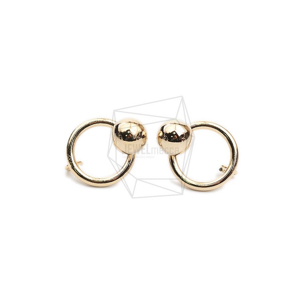 ERG-1931-G/2PCS/Ball round Post Earring/15mm X 19mm/Gold Plated Over Brass,Titanium post/Jewelry Making