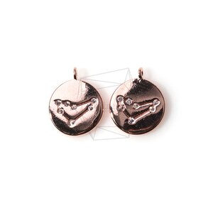 PDT-1014-P/2Pcs- Zodiac Sign Charm(Capricorn)/Constellation Disc Pendant/10mm/Rose Gold Plated Brass/Jewelry Making