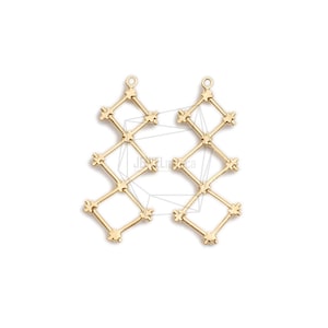 PDT-2667-MG/2Pcs- Zigzag pendant / 14.8mm x 37.2mm/Gold Plated over brass