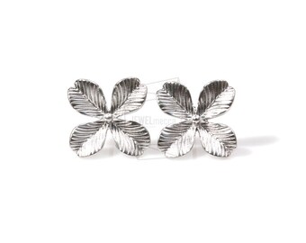 ERG-467-MR/2Stk-vier Blüten Ohrstecker/16mm x 16mm/Matt rhodiniert über Messing/925 Sterling Silber Post/Schmuckherstellung