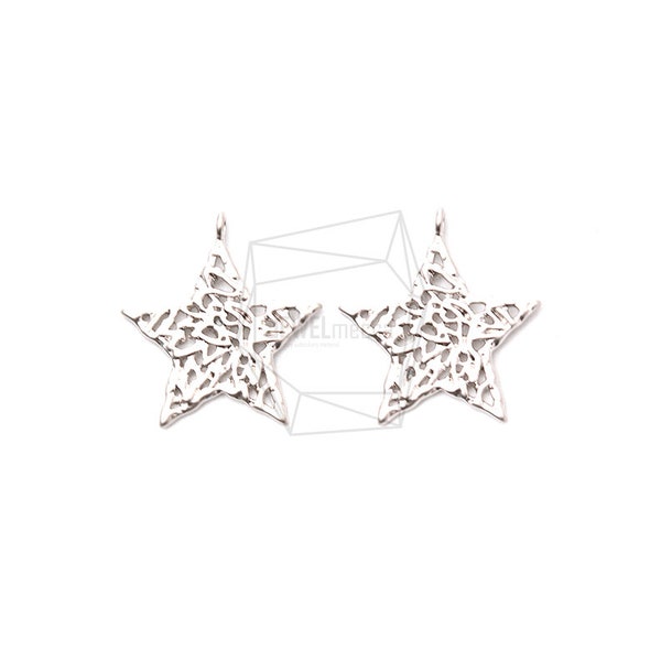 PDT-1891-MR/2Pcs-Lace Star Pendant / 20mmx21mm /Matte Rhodium  Plated over brass/Jewelry Making