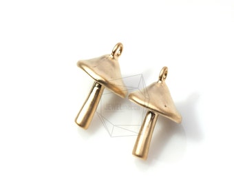 PDT-078-MG/2Pcs-Mushroom Pendant-Matte Gold Plated over brass/Jewelry Making