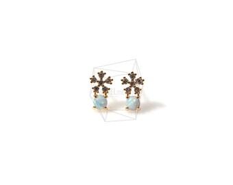 ERG-404-G/2PCS/Irisierende CZ Blume Ohrring Post/5mm x 8mm/Vergoldet über Messing/925 Sterling Silber Post/Schmuckherstellung