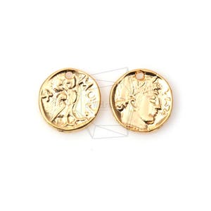 PDT-1130-MG/4PCS/Caesar Inspired Coin Pendant/11mm x 11mm/Matte Gold Plated over Pewter/Jewelry Making