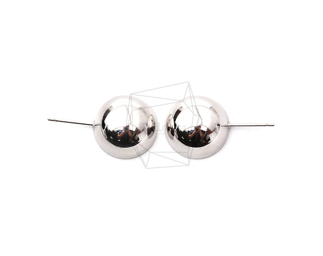 Erg1085r/2pcs/half Ball Post Earring/15mm X 15mm/rhodium Plated Over Brass/jewelry Making Etsy