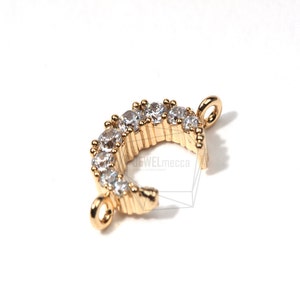 CNT-001-G/4Pcs-Jewelry Supplies-Crescent Moon Cubic Zirconia Pendant-Sideways Charm-CZ Crescent Moon Connector Charm/Jewelry Making