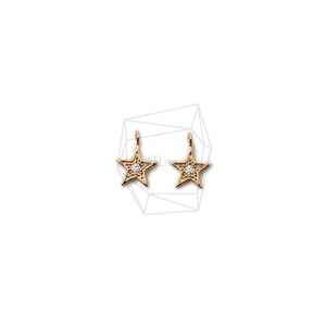 PDT-2129-G/2PCS/Cubic Stars Pendant/6mm X 9mm/Gold Plated Over Brass/Jewelry Making