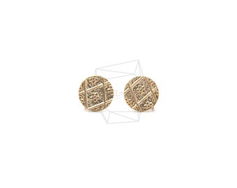 ERG-972-MG/2PCS/Round Flower  Pattern Post Earring/10mm X 10mm/Matte Gold Plated Over Brass,Silver Post/Jewelry Making