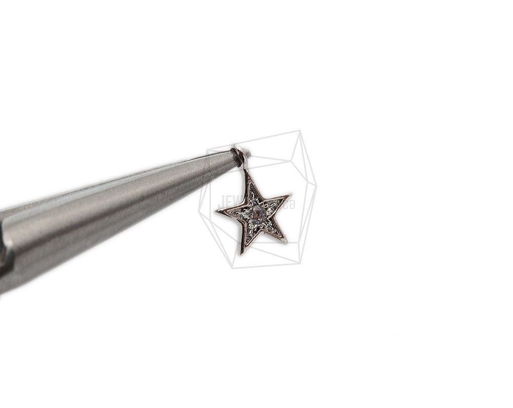 Pdt-2382-r/2pcs-cz Mini Star Pendant / 7mm X 9mm /rhodium
