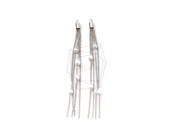 ERG-1222-R/2PCS/Pearl Tassel Earring Charm/8mm X 83mm/Rhodium Plated Over Brass,Imitation Pearl/Jewelry Making