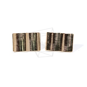 ERG-835-G/2PCS/Wavy Long Square Frame Brushed/15mm X 22mm/Gold Plated Over Brass/Silver post/Jewelry Making