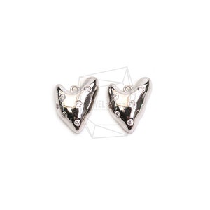 PDT-2704-R/2 piezas/Corazón de circonita cúbica/12 mm x 16 mm/Chapado en rodio sobre latón, engastado con circonita cúbica