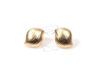 ERG-422-MG/2PCS/Round Textured Shell Earring Post/12mm x 15mm/Matte Gold Plated over Brass/925 Sterling Silver Post/Jewelry Making