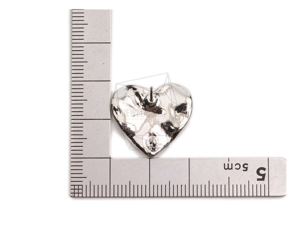 Erg-2354-r/2pcs-heart Ear Post/ 19.3mm X 21mm/rhodium Plated