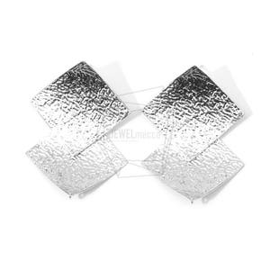 ERG-577-MR/2PCS/2つの菱形レイヤードレザーテクスチャードポストイヤリング/25 mm x 40 mm/マットロジウムメッキ真鍮、925シルバーポスト