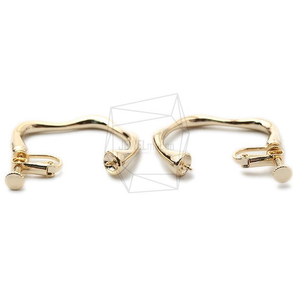 ERG-1287-G/2PCS/Bumpy Line Non Pierced Screw Back Clips Earring/30mm X 32mm/Gold Plated Over Brass/Jewelry Making