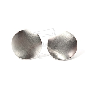 ERG-763-MR/2PCS/Wave Discs Gebürstete Textur Clip On Ohrringe/20mm X 20mm/Matt rhodiniert über Bügeleisen/Schmuckherstellung