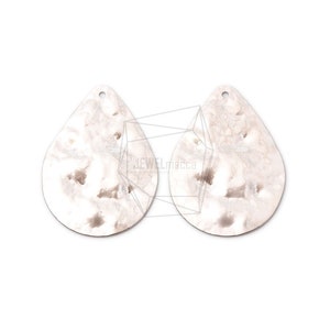 PDT-2016-MR/4PCS/Hammered Water Drop Pendant/23mm X 30mm/Matte Rhodium Plated Over Brass/Jewelry Making