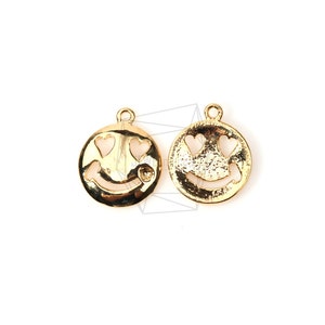 PDT-782-G/2PCS/Heart Eyes Face Pendant/12mm x 12mm/Gold Plated Over Brass/Jewelry Making