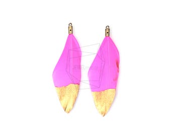 BSC-012-G/5pcs/Gold Dipped Pink Color Duck Feather Charm/20mm x 53mm/Jewelry Making