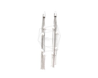ERG-1240-R/2PCS/Pearl Tassel Earring Charm/5mm X 85mm/Rhodium Plated Over Brass,Imitation Pearl/Jewelry Making