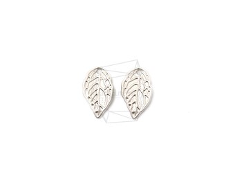 PDT-2334-MR/2Pcs-leaf Pendant /8mm x 13mm /Matte Rhodium Plated over Brass/Jewelry Making