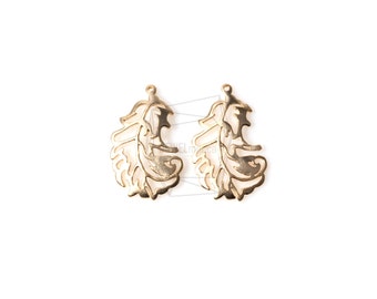 PDT-1026-MG/4Pcs-leaves Pendant / 15mm x 25mm /Matte Gold Plated Over Brass/Jewelry Making